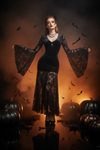 Lace V-Neck Dress – Halloween Editorial 5