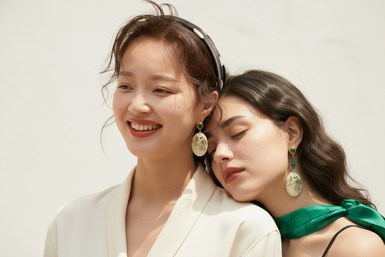 Landscape retro earrings studio