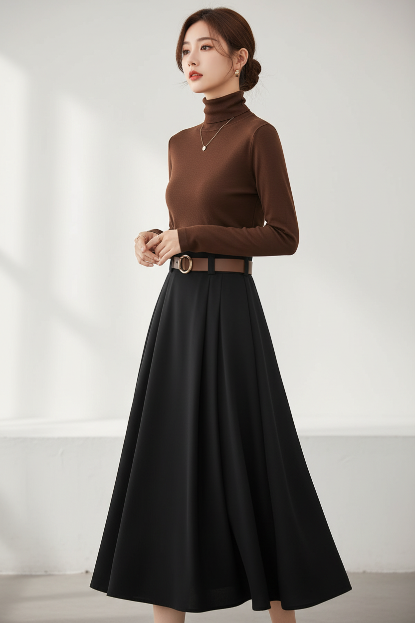 Pleated Skirt High Neck 4
