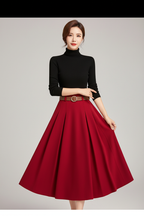 Pure Red Skirt Black Turtleneck