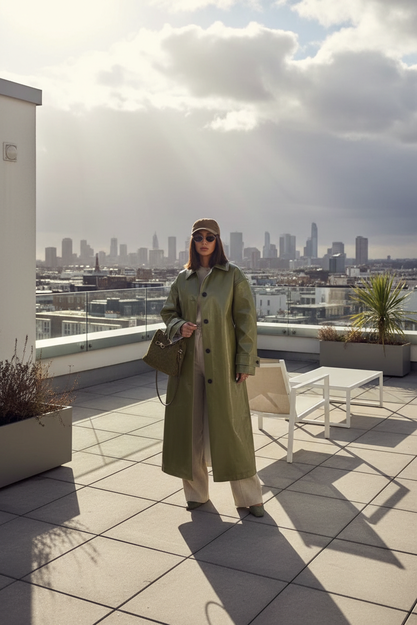 Retro coat on rooftop terrace
