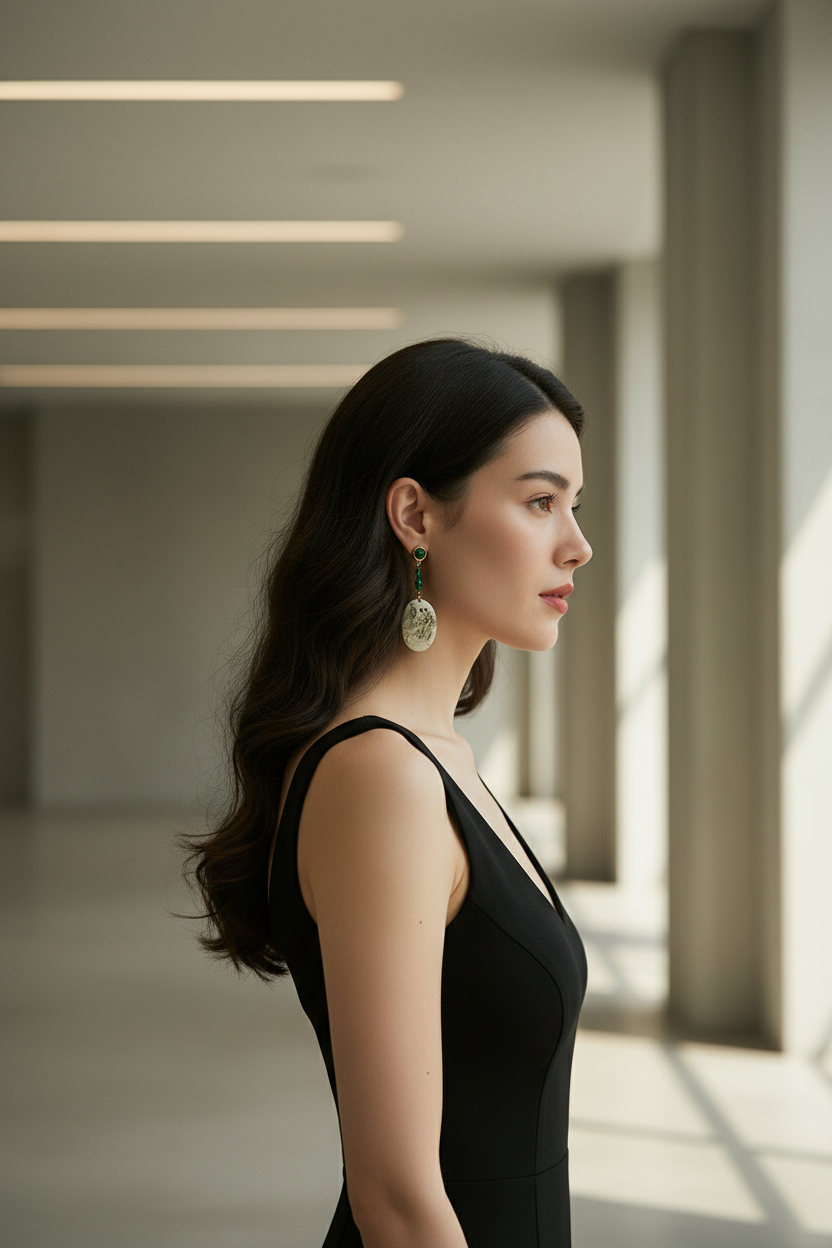 Retro earrings architectural setting