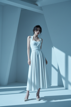Elara Cross-Back Midi Dress – Elegant White A-Line Dress