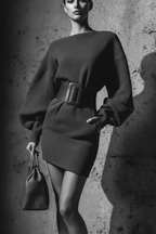 Luxe Knit Belted Mini Dress – Sculpt Fit & Statement Sleeves