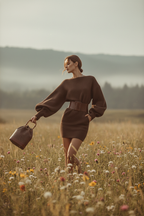 Luxe Knit Belted Mini Dress – Sculpt Fit & Statement Sleeves